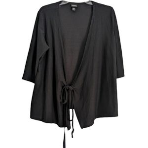 Eileen Fisher 3/4 Sleeve Tie Front Cardigan Sweater Black Medium Made in USA